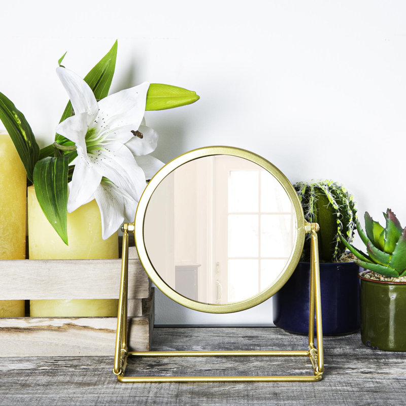 Harbour Housewares - Round Makeup Mirror, Gold, 20cm H x 18cm W