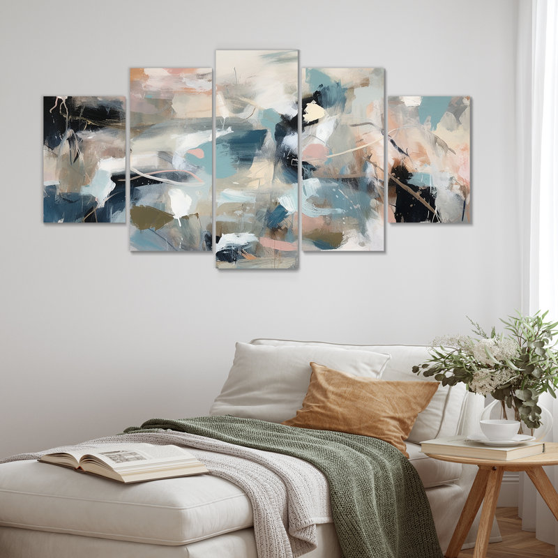 «Grey and Blue Vivid Waves Fuild III», peinture abstraite, art mural sur toile