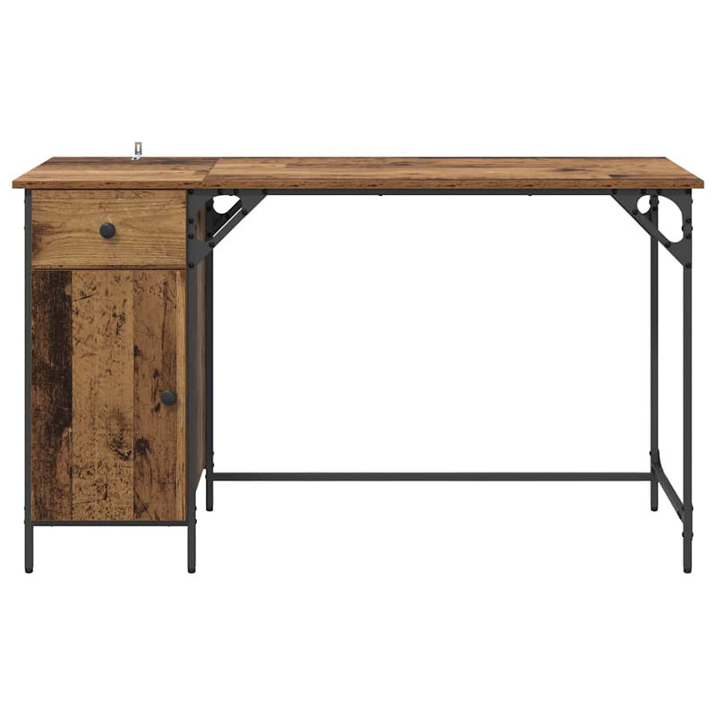 Metal Base Computer Desk, Old Wood