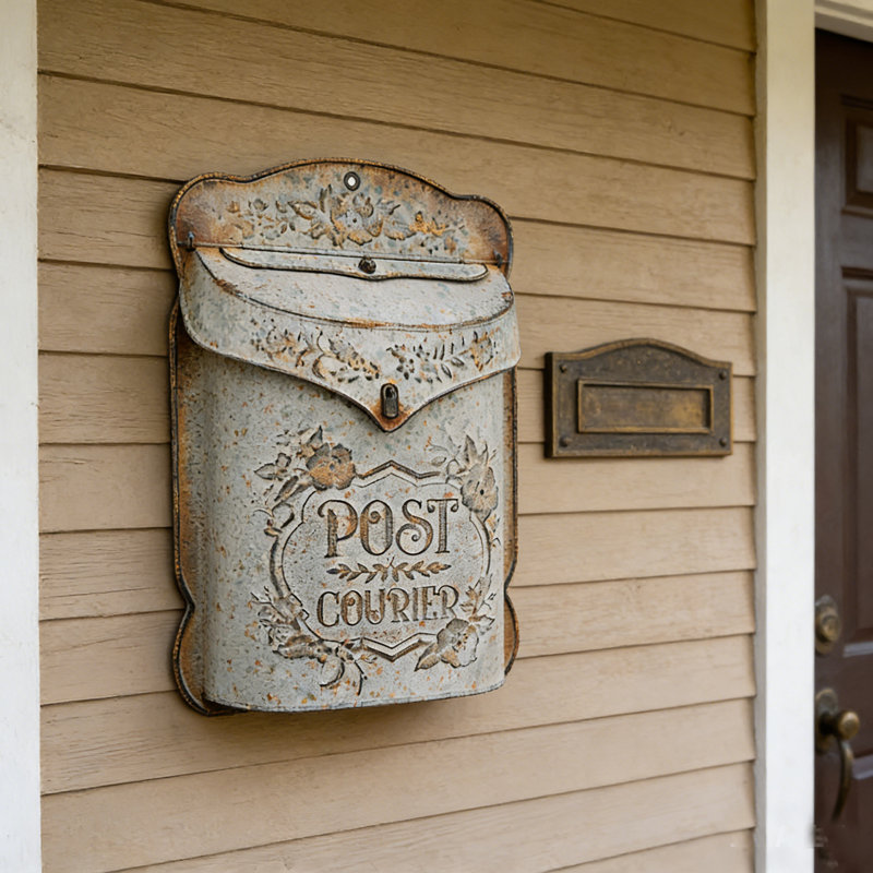 Boîte aux lettres murale rétro - boîte aux lettres extérieure verrouillable de style rustique avec finition antique pour porche, jardin ou décor intérieur