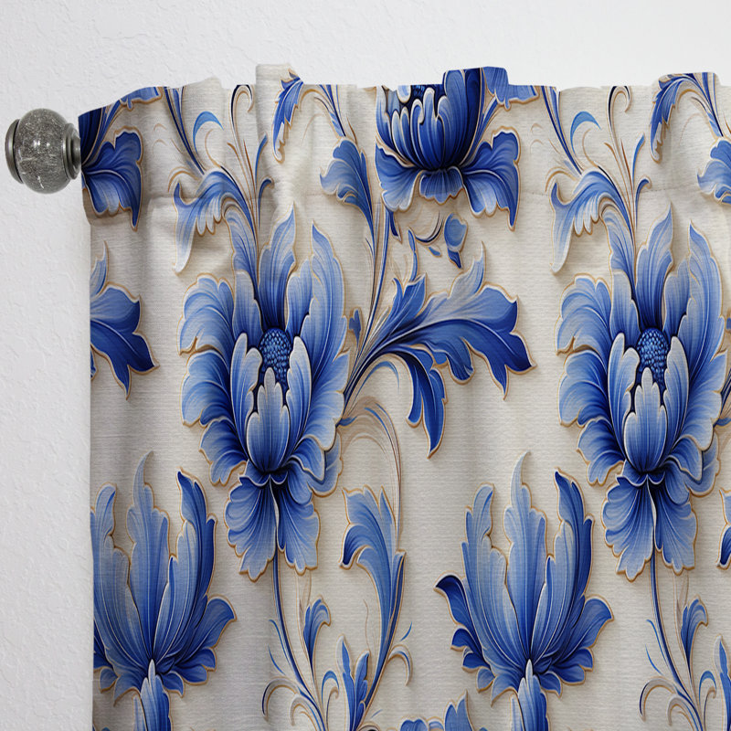 Blue Ornamental Frames Victorian Pattern II - Floral Curtain - Velvet Room darkening - 1 panel, 52" W x 108" L