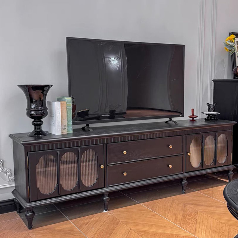 Élégant meuble télé en verre arqué massif, Noir, noir, noir, noir, 70.87"