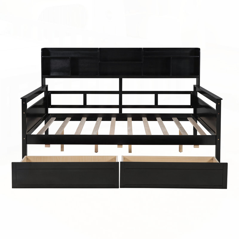 Versatile Daybed with Shelves and Drawers for Enhanced Functionality, Full/Double, Espresso