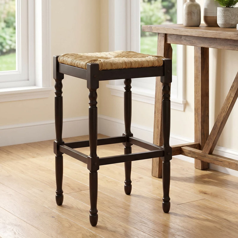 Chiem Counter Stool with Solid Wood Frame, Espresso, Bar Stool (29” Seat Height)