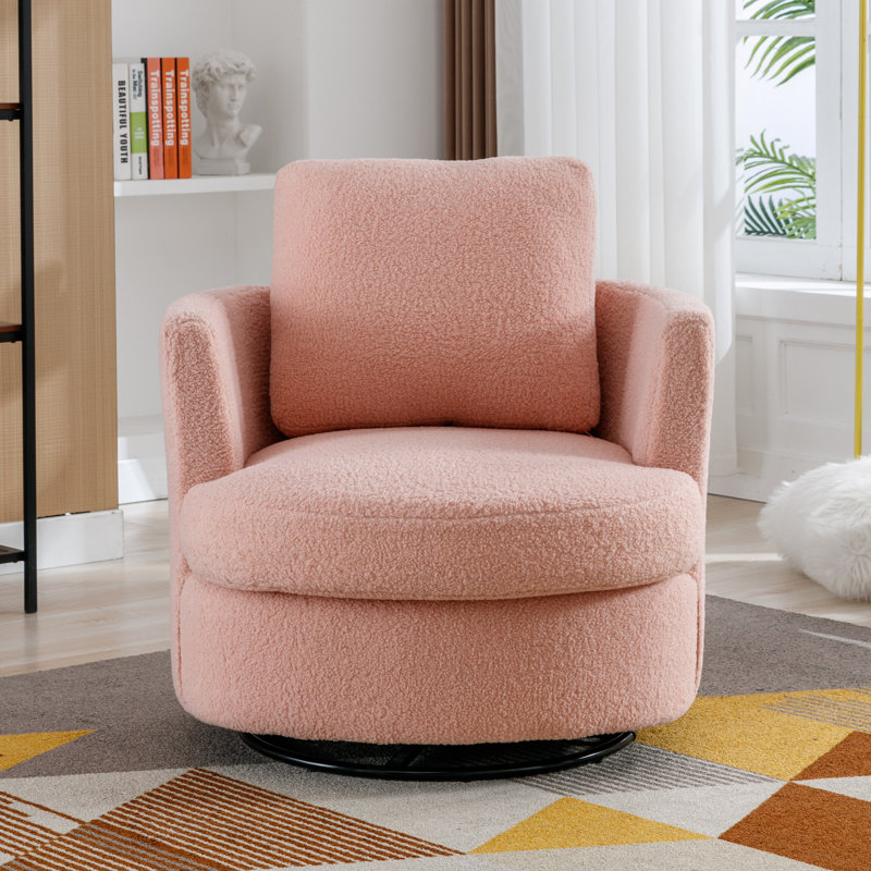 32"W Slipcovered Upholstered Swivel Barrel Chair, Pink Boucle