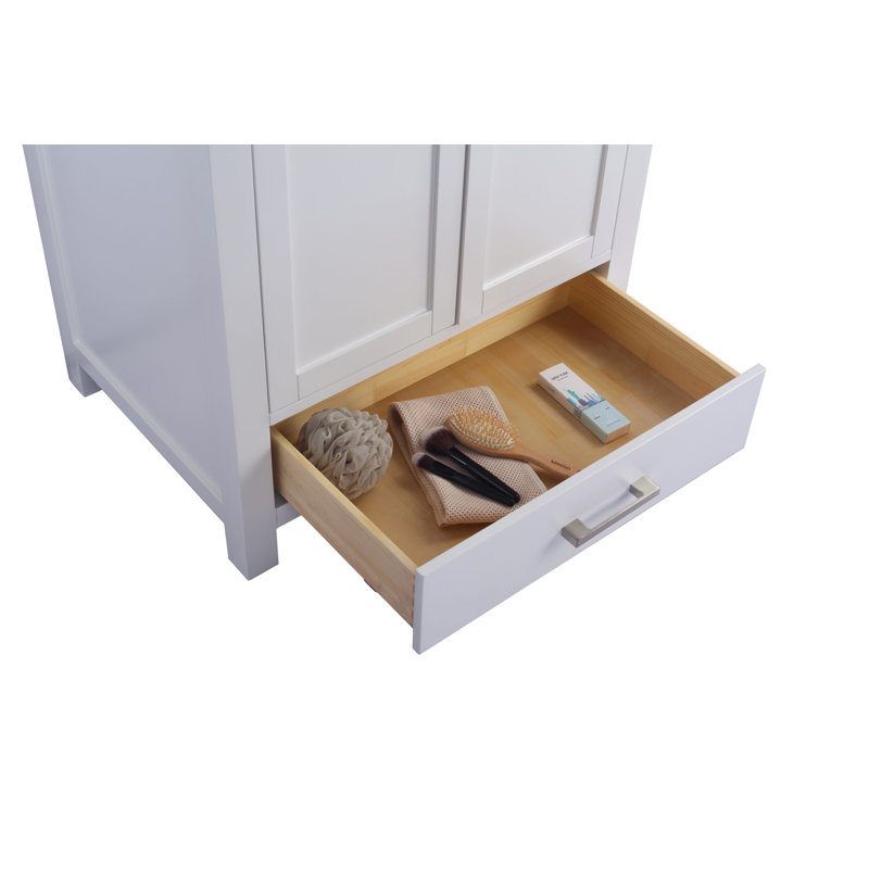 Mariário 30'' Single Bathroom Vanity with Solid Surface Top, White, Matte White