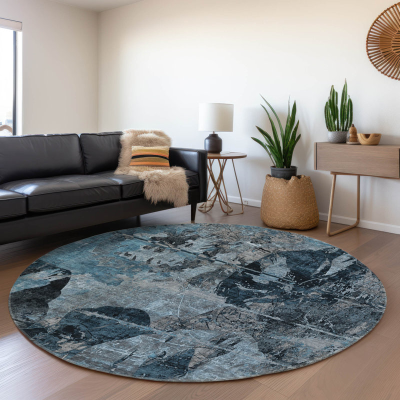 Premium Machine Washable Cerrito AMF555 Denim Rug, Round 8'