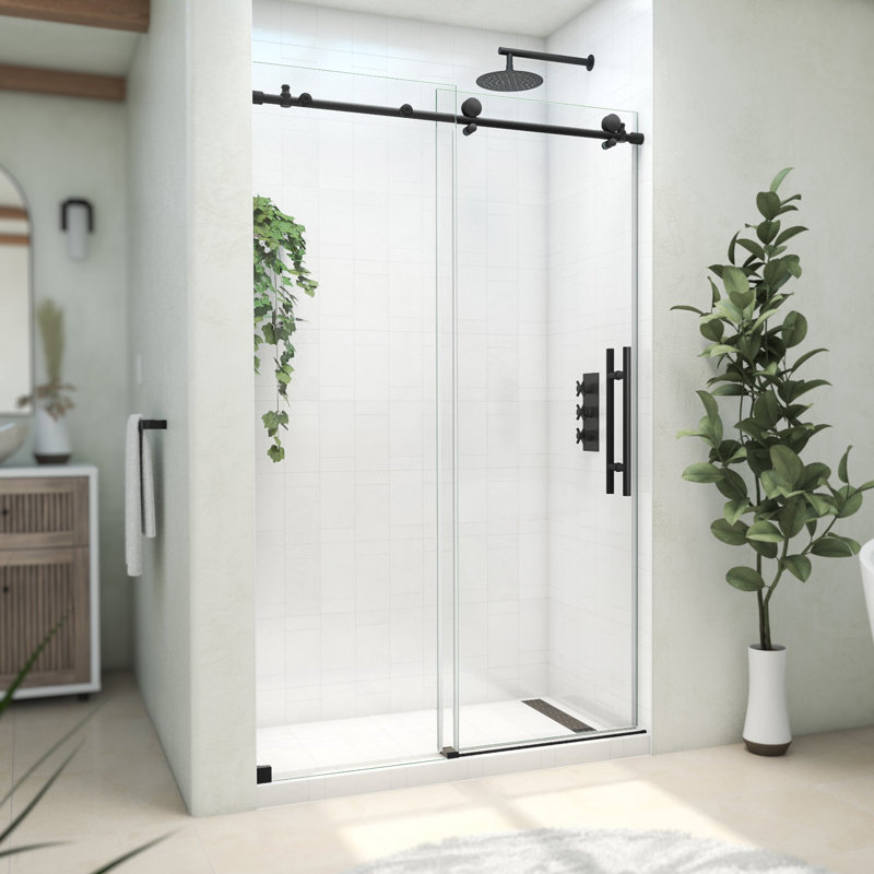 DreamLine Continuum 44-48 in. W x 76 in. H Fully Frameless Sliding Shower Door, Matte Black