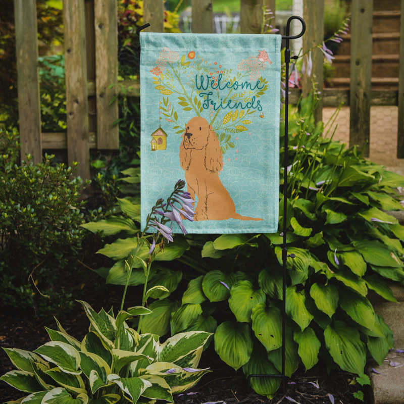 « welcome », un polyester de 2 côtés en polyester de 15 x 11 po drapeau de jardin, Épagneul cocker brun