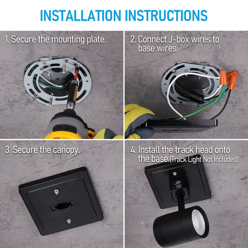 Auvent 4 pouces de type H à rail monopoint, connectez le luminaire H à la boîte électrique, Noir