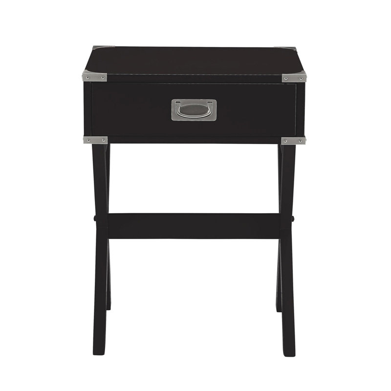 Table d'appoint avec coins en métal, noir, Noir