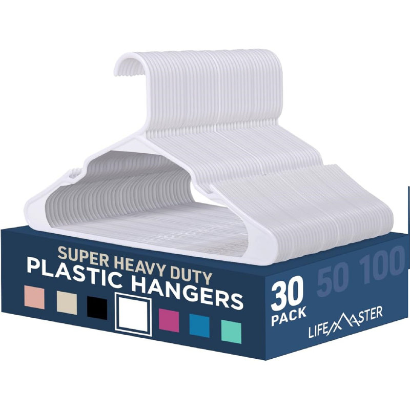 Paquet de 30 cintres en plastique blanc Rebrilliant - cintres légers et durables avec rainures d'épaule pour robes de chambre et soutiens-gorge - cintres peu encombrants