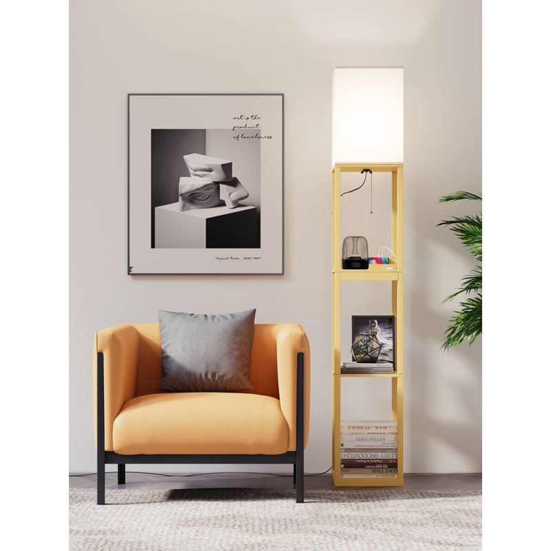 Latitude Run 63" Column Floor Lamp with Outlet and Drawer, Yellow