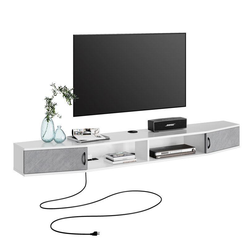 Meuble télé flottant pour téléviseur de 85 po ou moins, Blanc