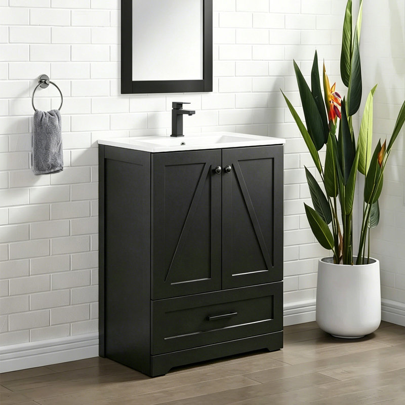 Meuble-lavabo 24 po moderne noir mat avec lavabo intégré