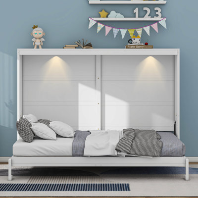 Queen Size Horizontal Murphy Bed Wall Bed With LED Lights