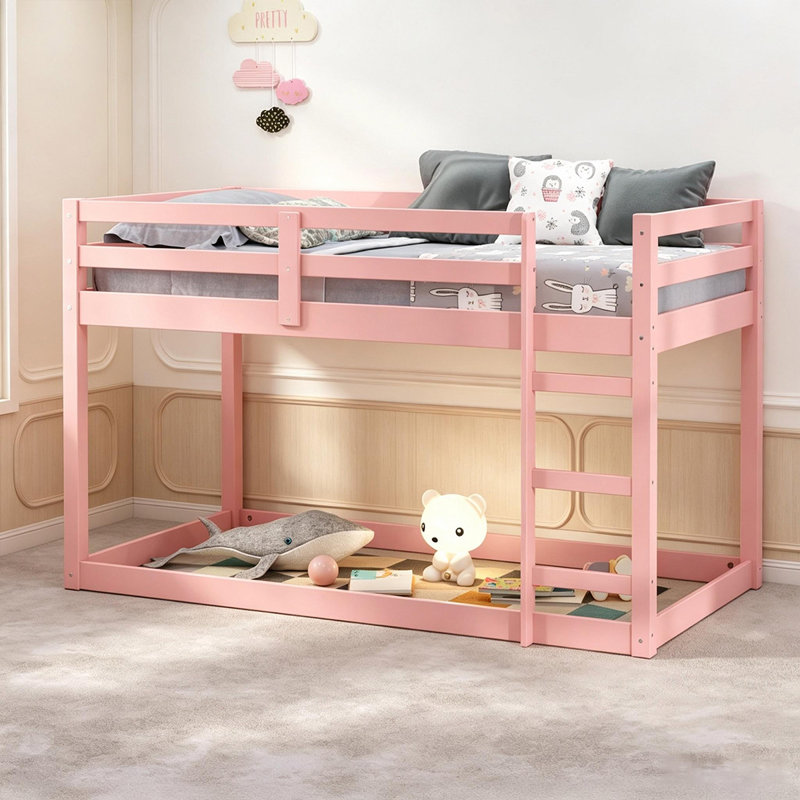 Lit mezzanine rose en bois massif, taille simple