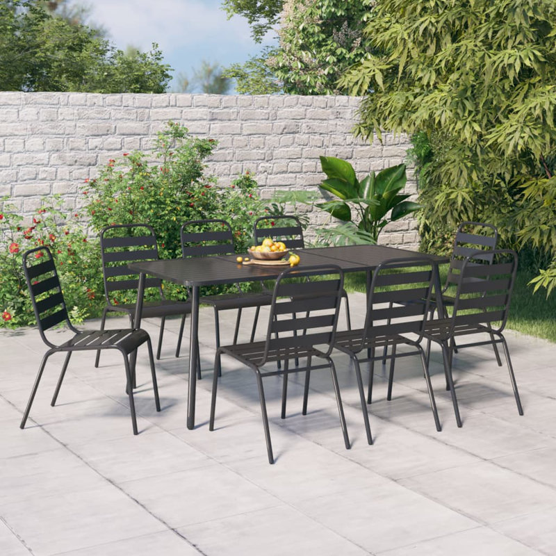 Aieesha 8 - Person Patio Dining Set with Rectangular Table, 71cm H x 165cm W x 80cm D