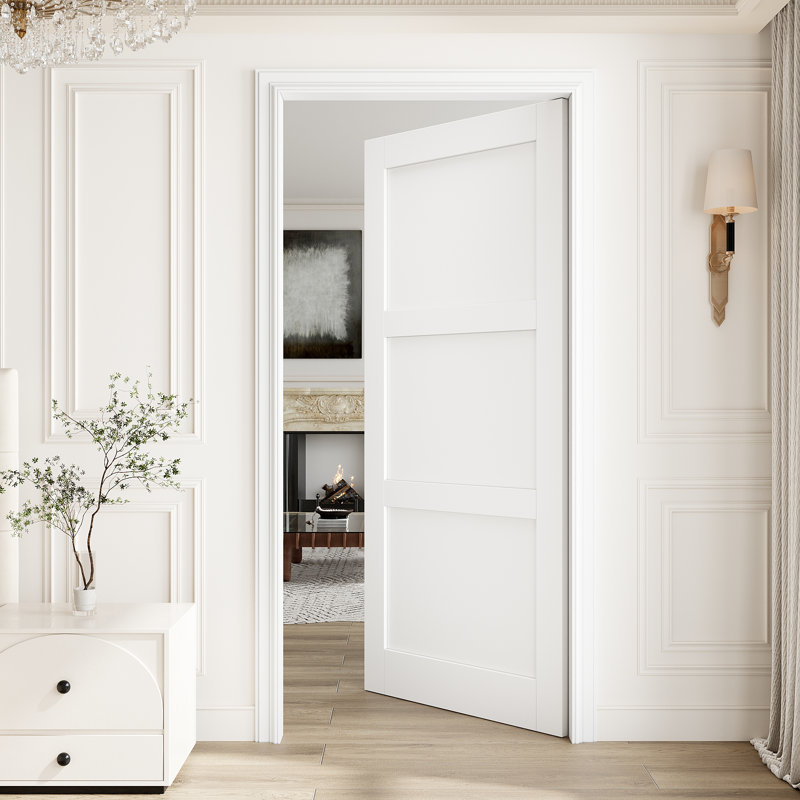 Porte intérieure à 3 panneaux de 36 po x 96 po à noyau plein, porte intérieure à finition blanche prête à peindre, sans quincaillerie, pour la chambre à coucher, le placard, le couloir, le salon, le garde-manger et la salle de bain Porte française et pliante