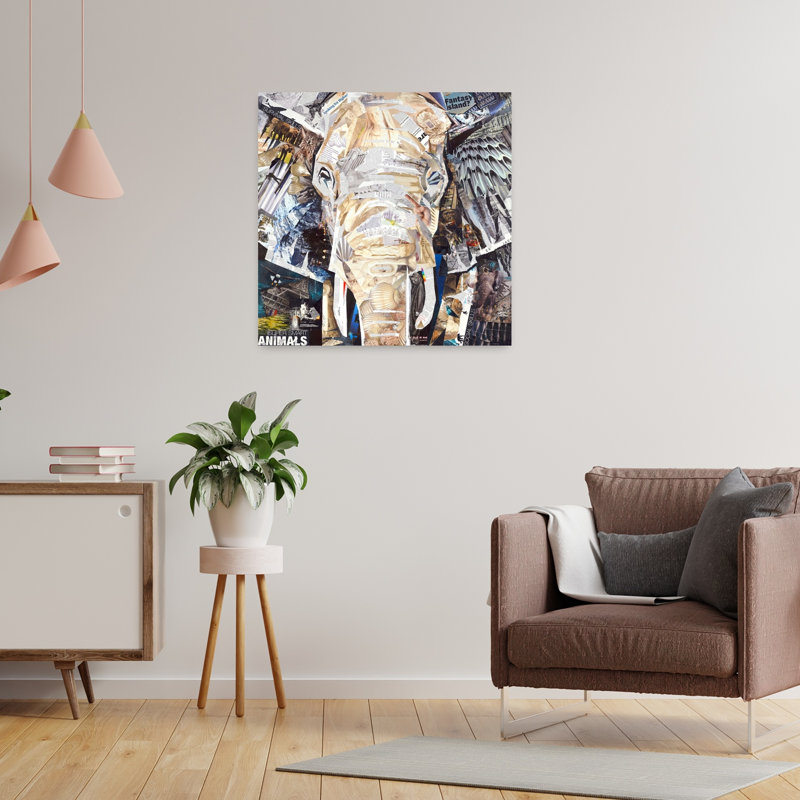 Art éléphant contemporain, H 24 po x l 24 po