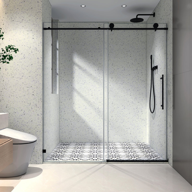 Film Shower Door With Nano Clean Coating 70Mm 304 Stainless Steel Pulley Corners, Matte Black