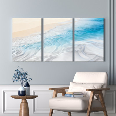 «Ocean Waves Beach Scene», ensemble de 3 reproductions d'art sur toile tendues sur toile