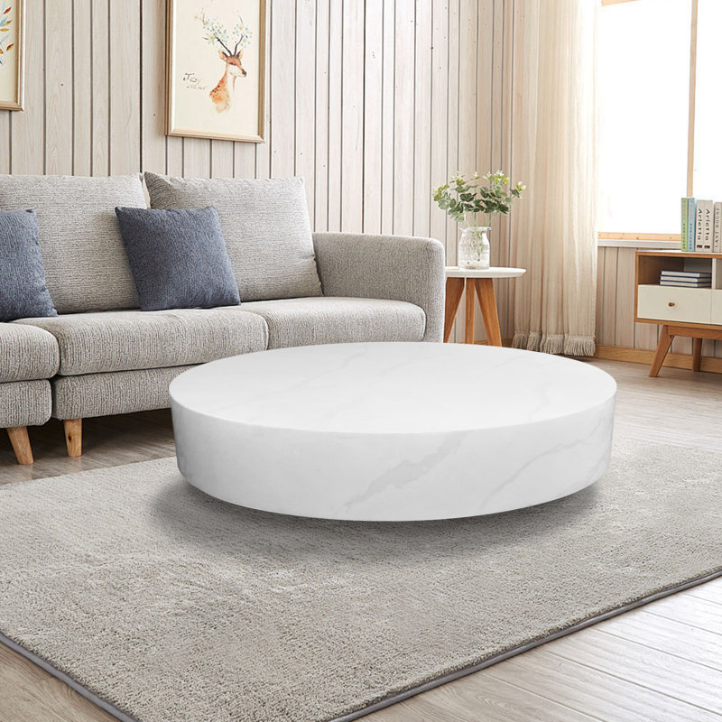 Premium round marble coffee table, 11.8" H x 43.3" L x 43.3" W