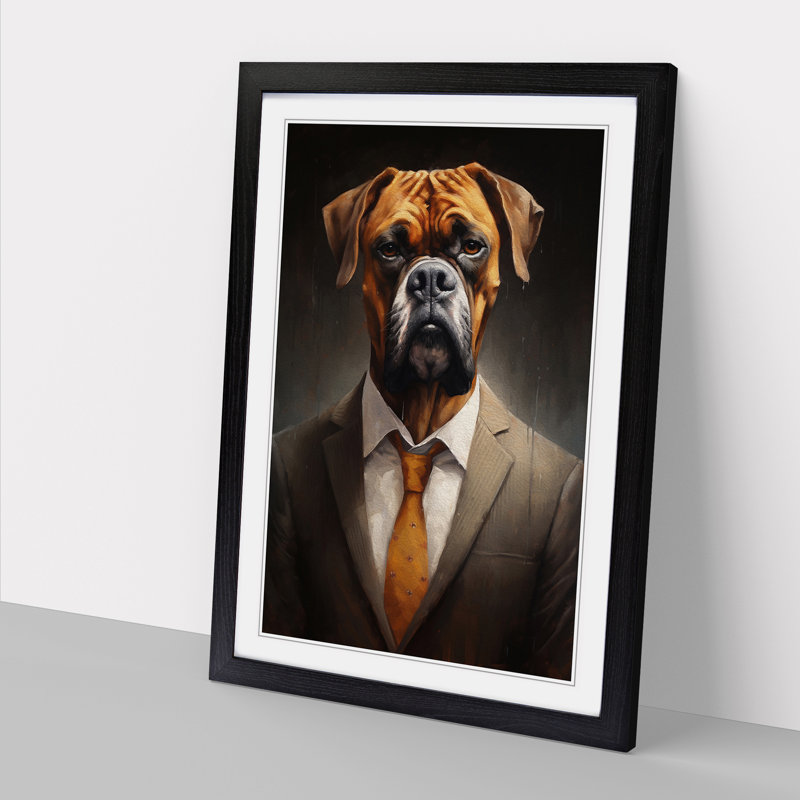 Boxer Dog in a Suit Painting - Framed Print, Black Framed, 34cm H x 25cm W x 2cm D