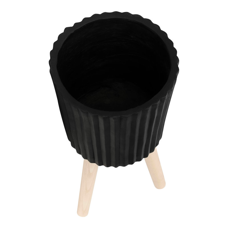 Jardinière noire de 12 po pour le jardin et la piscine avec des pieds en bois et des plantes d'intérieur