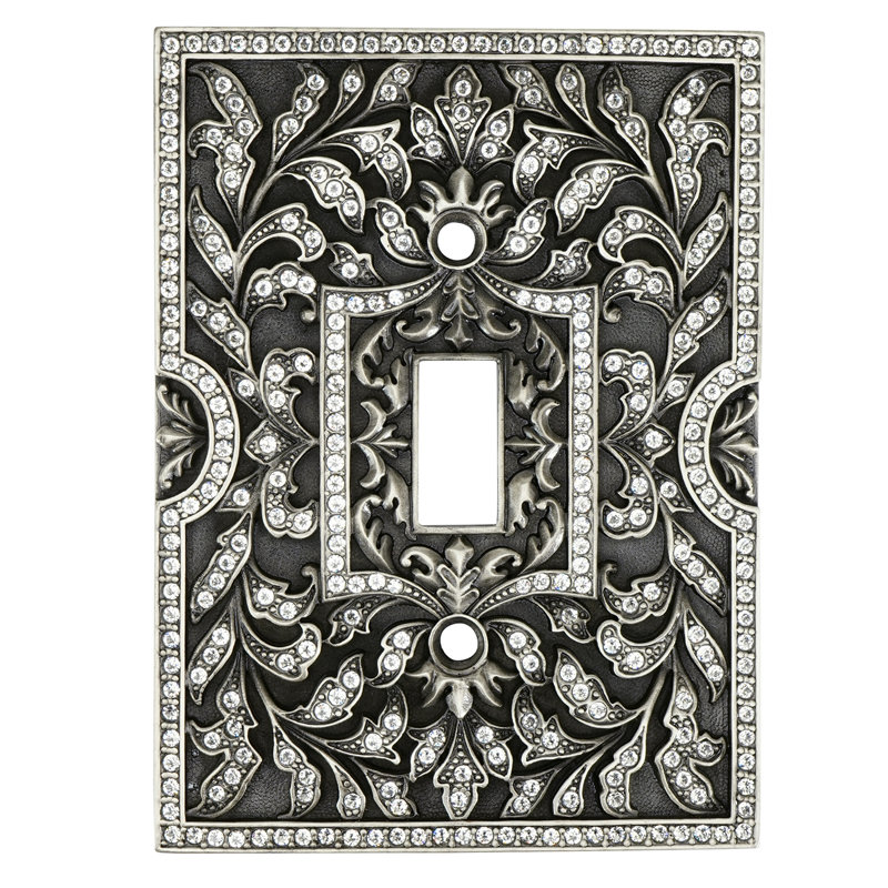 SINGLE TOGGLE; NO DECORATIVE TOP/BOTTOM; CLEAR DECORATED WITH SWAROVSKI CRYSTALS; IN BURNISHED SILVER