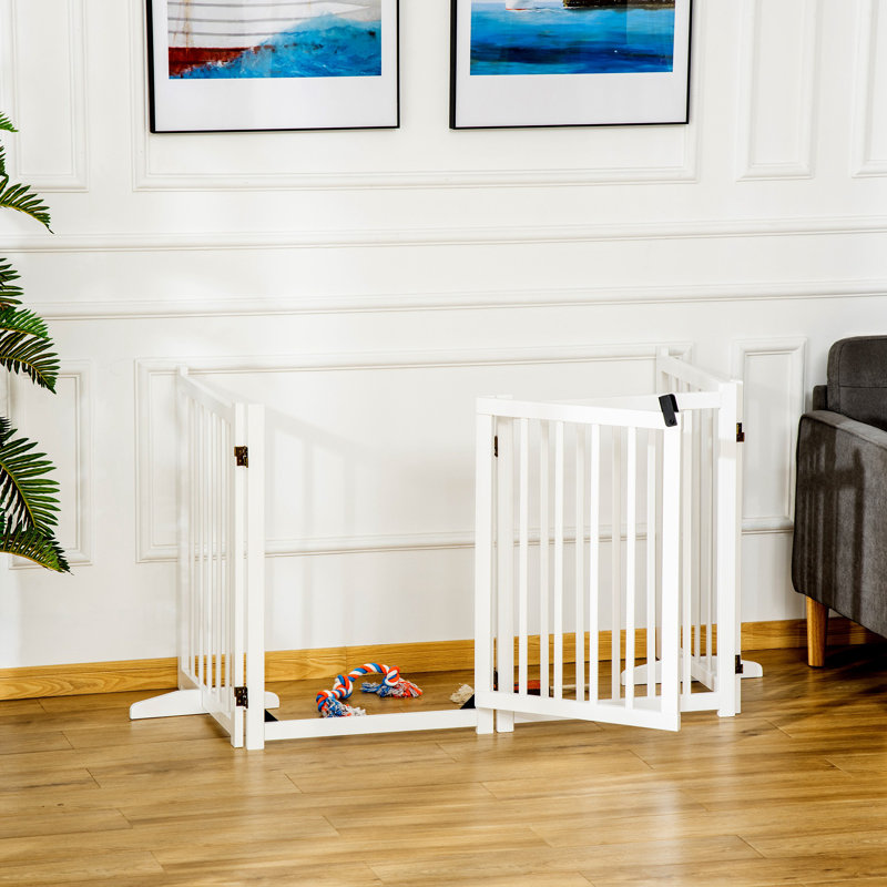 Free Standing Pet Gate With Door, White