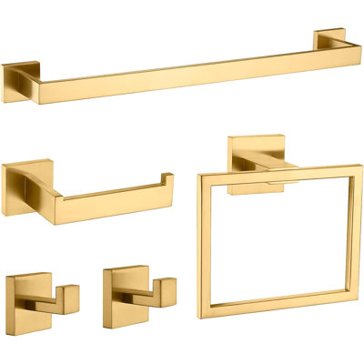 5 Pieces Bathroom Hardware Accessories Set, Towel Bar Set, Towel Holder Racks Set for Bathroom, Stainless Steel, Matte Black