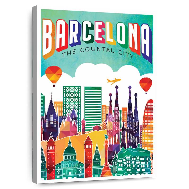 Affiche rétro de Barcelone, Barcelone, H 12 po x l 8 po
