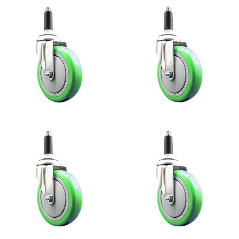Ensemble de roulettes extensibles 5 pouces en polyuréthane 316SS 7/8 pouces SCC, Vert