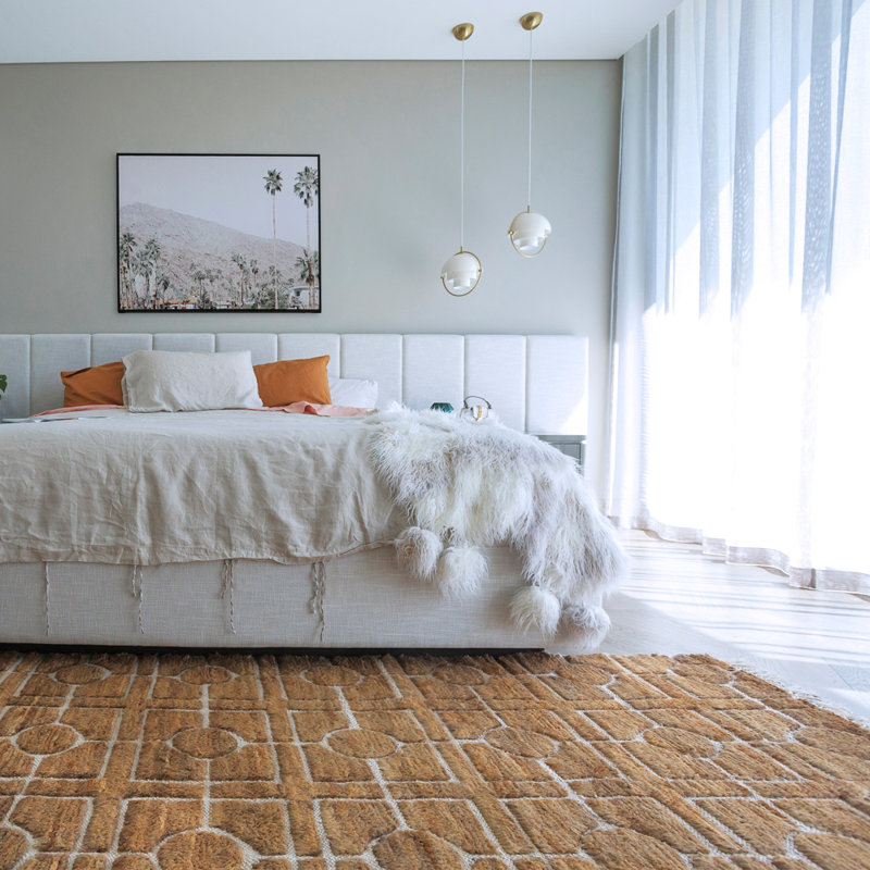 Breezeblock Geometric Hand-Loomed 9'10" x 13'1" Jute/Cotton Area Rug in Straw, Rectangle 6'7" x 9'8"