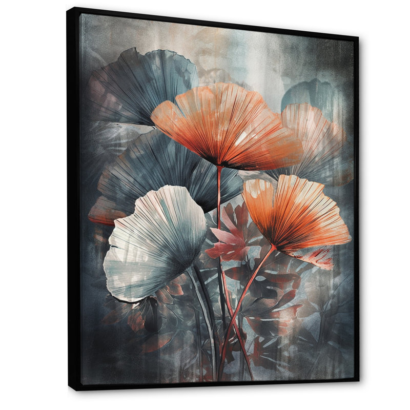 Feuilles de palmier tropical Ginkgo III - impression, H 32 po x l 24 po x P 1 po, Cadre flottant noir