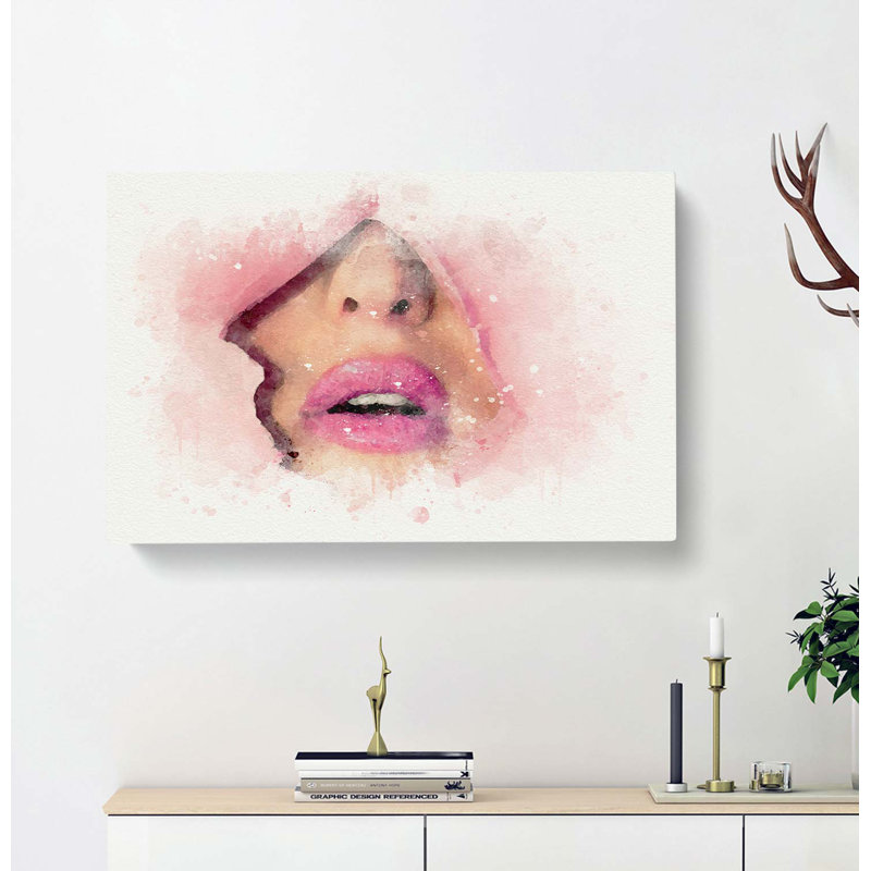 Pink Lips Breaking Through In Abstract - Wrapped Canvas, 40cm H x 60cm W x 3cm D