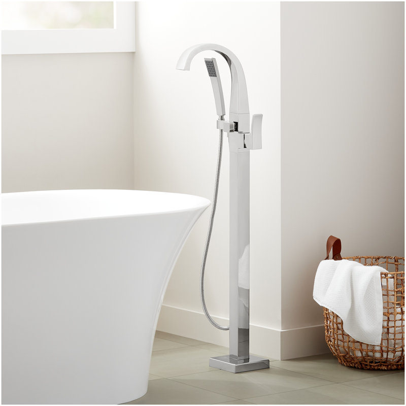 Vilamonte Freestanding Tub Faucet with Hand Shower and Rough-In Valve Less Stops - Chrome, Chrome