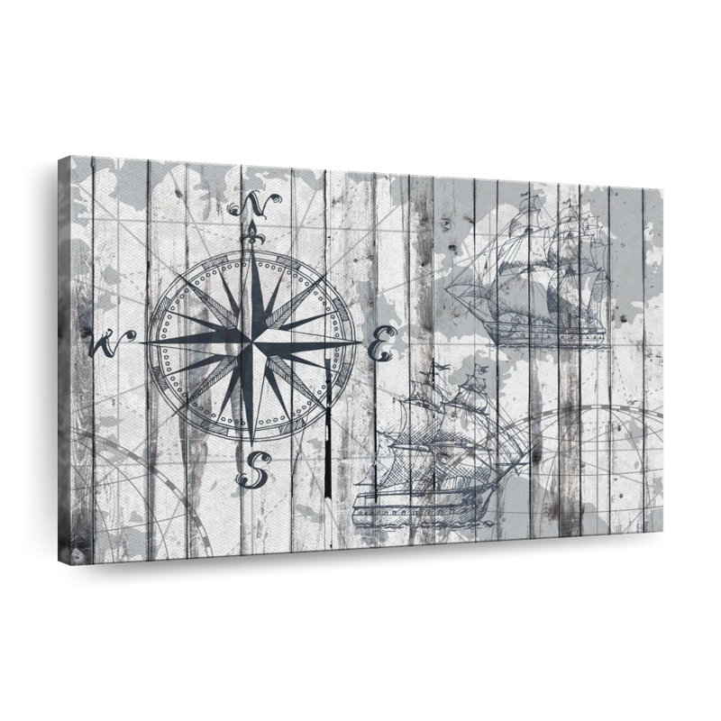 Boussole, reproduction sur toile, H 24 po x l 36 po x P 1,25 po