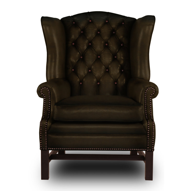 Antoinette Leather Wingback Chair, Espresso, No, Bittersweet (Maestro Artisano)