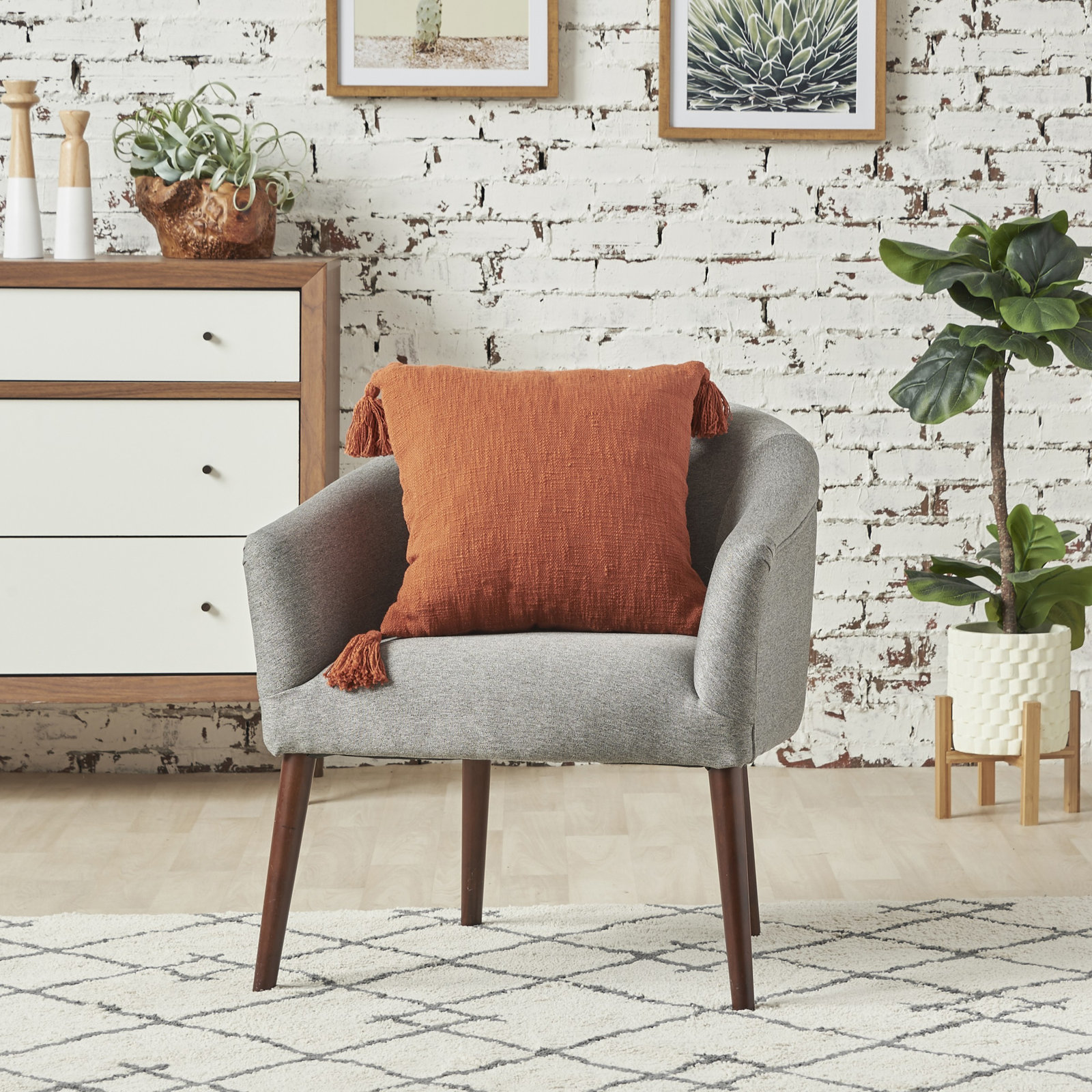 Aulene 18" x 18" Cotton Throw Pillow, Rust
