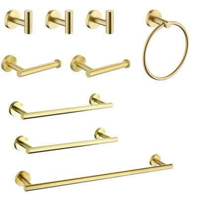 9 Piece Bathroom Towel Rack Stainless Steel - Brushed Gold, Corrosion Material, Enhances Reliability Assurance Guarantee Coating,