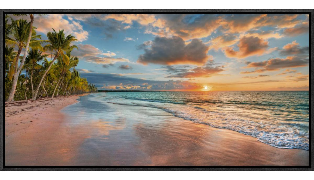 Beach in Maui, Hawaii, at Sunset Framed Painting Print on Canvas Global Gallery 