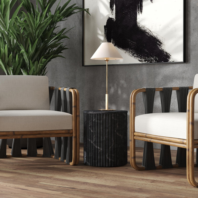 Ula 15 in. W Round Marble and Wood Side Table