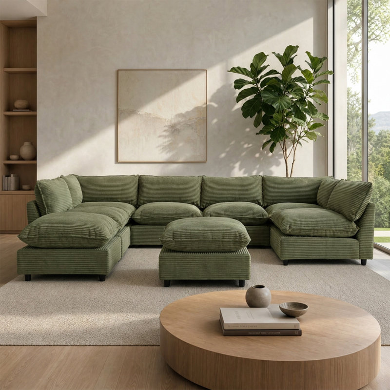 Canapé modulaire surdimensionné à 8 places Annamaria, Green Corduroy