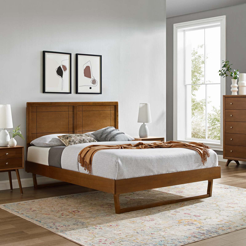 Lit plateforme en bois Marlee, Simple, Noyer
