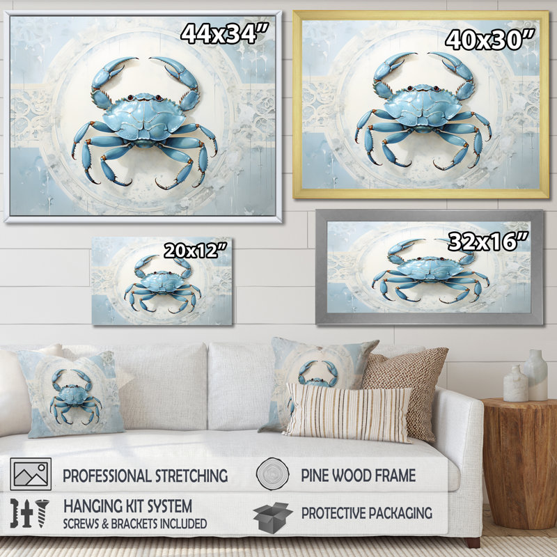 Impression de crabe bleu minimaliste, H 16 po x l 32 po x P 1 po, Toile tendue