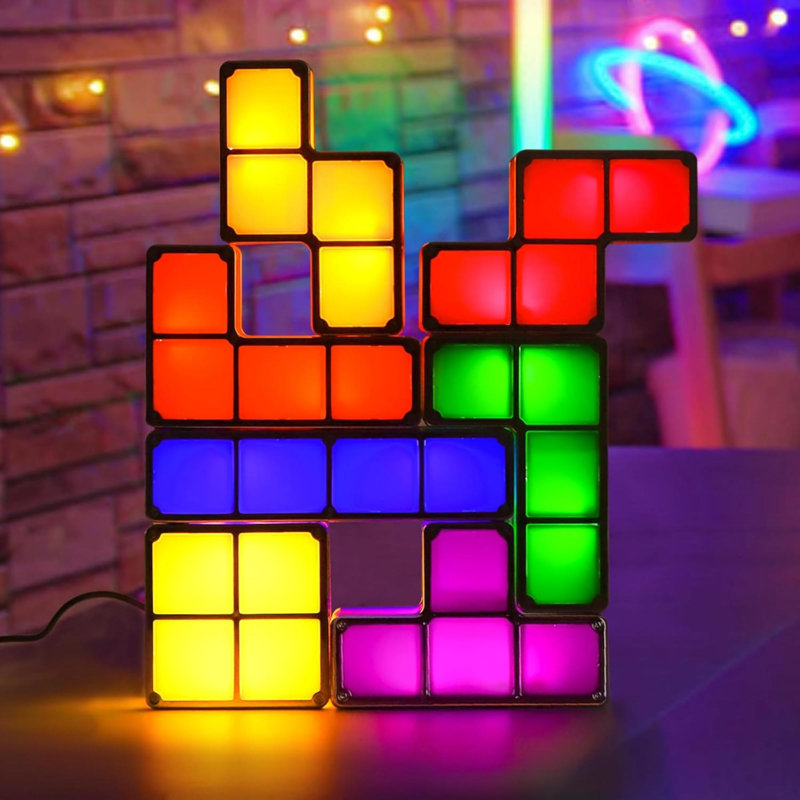 Veilleuse empilable Tangram, DEL 7 couleurs à induction, lampe de bureau à verrouillage 3D, blocs de bricolage magiques, jouets pour chambre à coucher, cadeau idéal pour l'anniversaire (USB)