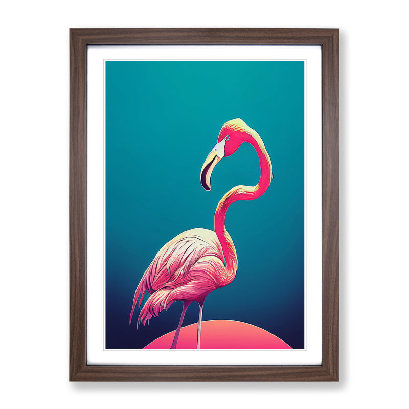 Debonair Flamingo - Single Picture Frame Print, 46cm H x 34cm W x 2cm D, Walnut