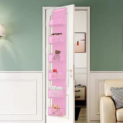 Over Door Storage Organiser, 6-Shelf Clear Window Pockets Organizer, Behind The Door Hanging Organizer, Bedroom Over The Door Organiser For Closet Nursery Bathroom Dorm(Pink)
